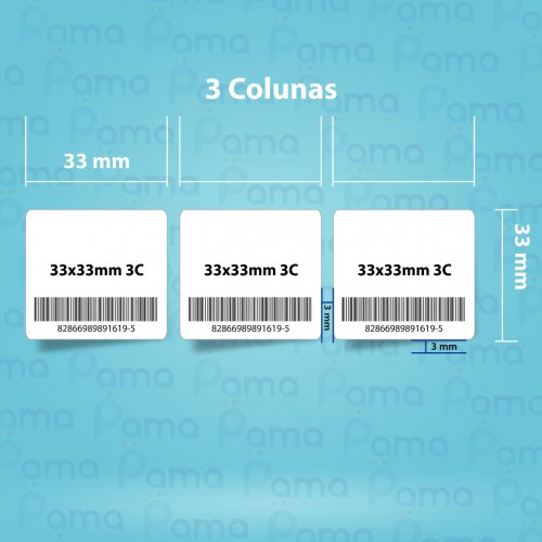 10 Rolos de Etiqueta para Código de Barras 33x33x3 - 2.500 un por rolo - Papel Adesivo Transtérmico