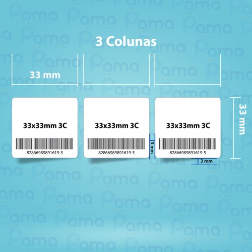 50 Rolos de Etiqueta para Código de Barras 33x33x3 - 2.500 un por rolo - Papel Adesivo Transtérmico