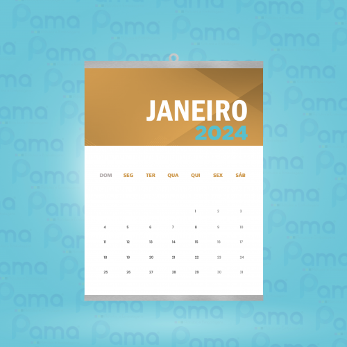 500 un - Calendário de Parede Com Vareta SUPERIOR e INFERIOR - Tamanho 310x460 mm - 4x0 cores - Couche 150g