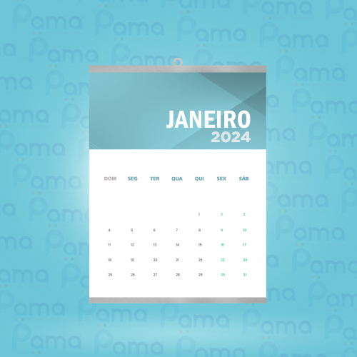 250 un - Calendário de Parede Com Vareta SUPERIOR e INFERIOR - Tamanho 440x640 mm - 4x0 cores - Couche 150g