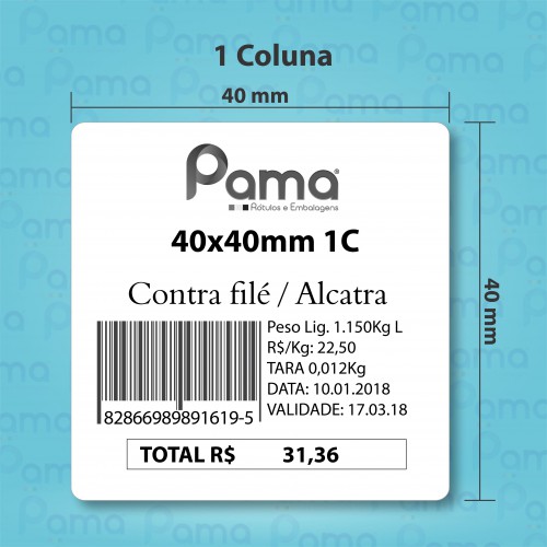 200 Rolos de Etiqueta PERSONALIZADA para Balança 40x40mm - 500 un por rolo - Papel Térmico