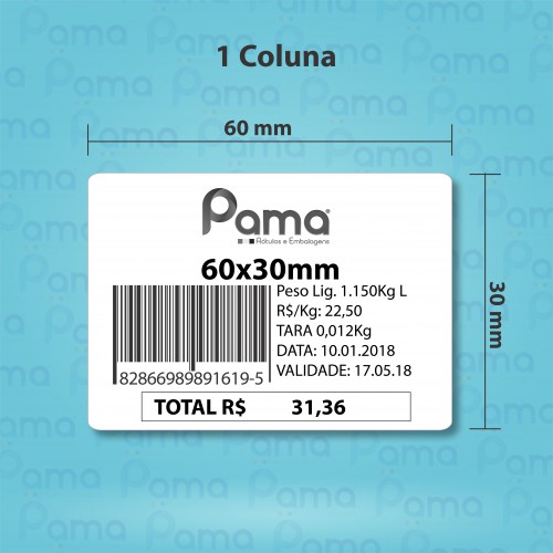 100 Rolos de Etiqueta PERSONALIZADA para Balança 60x30mm - 500 un por rolo - Papel Térmico