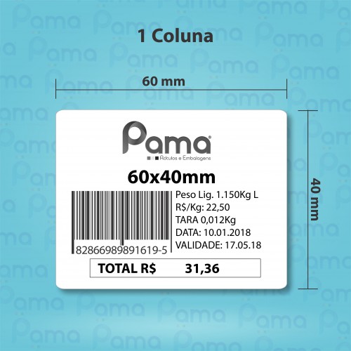 100 Rolos de Etiqueta PERSONALIZADA para Balança 60x40mm - 500 un por rolo - Papel Térmico