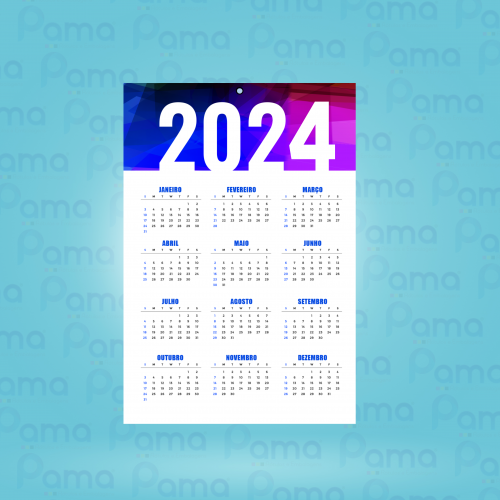 100 un - Calendário de Parede Com FURO - Tamanho 210x297 mm - 4x0 cores - Duplex 240g