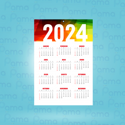 500 un - Calendário de Parede Com FURO - Tamanho 297x420 mm - 4x0 cores - Duplex 240g