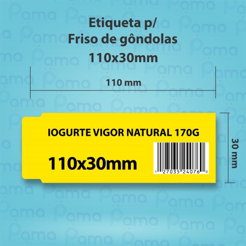 50 Rolos de Etiqueta Friso de Gôndola 110x30 - 1.000 un por rolo - Papel Couche Tag 150g