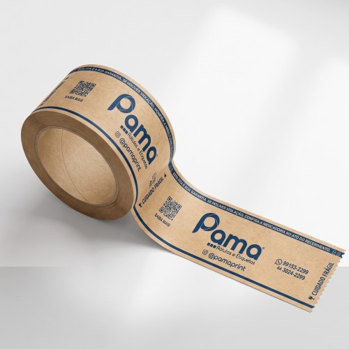 50 Kgs - Fita Gomada - Com Reforço - 2x0 Cores - Papel Kraft Natural - Largura 80 mm