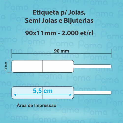 100 Rolos de Etiqueta para Joias 90x11 - 2.000 un por rolo - Papel Adesivo Bopp Branco