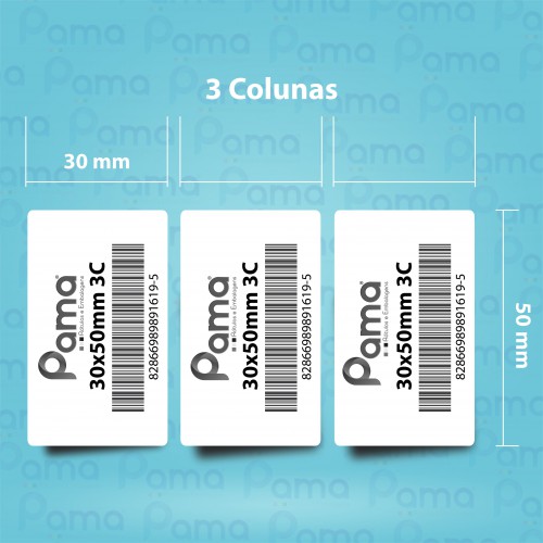 25 Rolos de Etiqueta para Código de Barras 30x50x3 - 2.000 un por rolo - Papel Adesivo Transtérmico