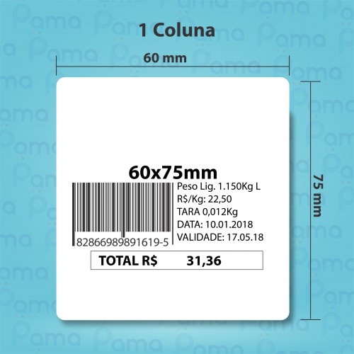 30 Rolos de Etiqueta para Balança 60x75mm - 270 un por rolo - Papel Térmico