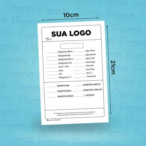 100 Blocos de Comanda - Tamanho 100x210 mm - 1x0 cores - Sulfite 60 g