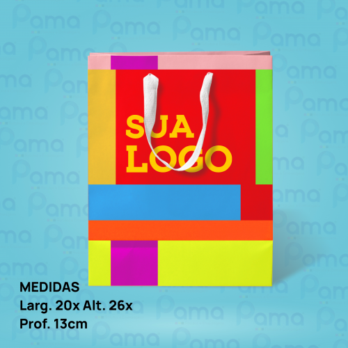 1.000 Sacolas Pequena - Tamanho: Larg. 20 x Alt. 26 x Lateral 13 cm - Colorida - Com Fita Cetim