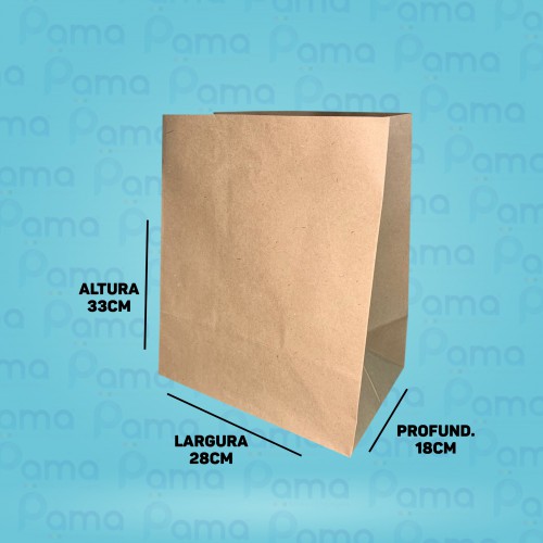 100 un. - Saco Para Delivery Sem Impressão - Papel Kraft - Tamanho: Larg. 28 x Alt. 33 x Profundidade 18 cm 