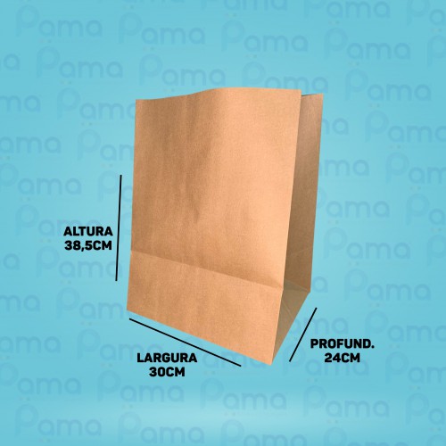 25 un. - Saco Para Delivery Sem Impressão - Papel Kraft - Tamanho: Larg. 30 x Alt. 38,5 x Profundidade 24 cm 