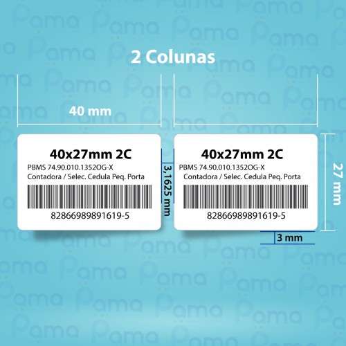 50 Rolos de Etiqueta para Código de Barras 40x27x2 - 2.000 un por rolo - Papel Adesivo Couchê
