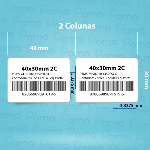 50 Rolos de Etiqueta para Código de Barras 40x30x2 - 2.000 un por rolo - Papel Adesivo Couchê