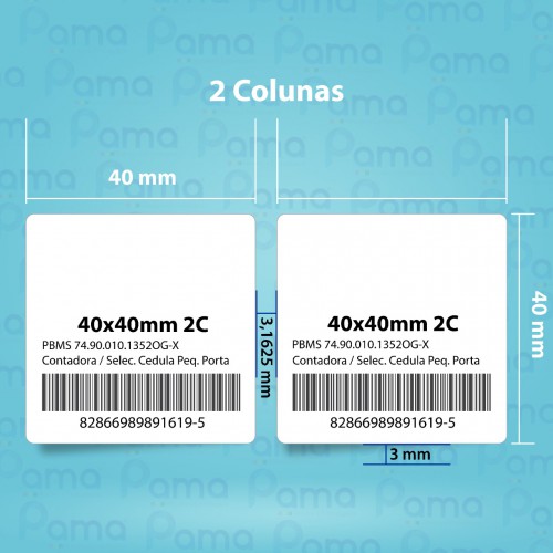 25 Rolos de Etiqueta para Código de Barras 40x40x2 - 1.400 un por rolo - Papel Adesivo Couchê