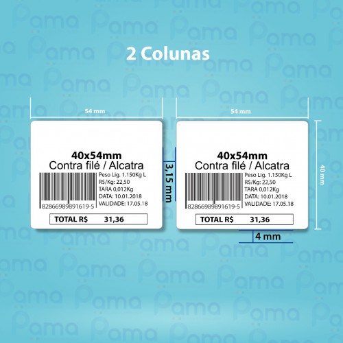 10 Rolos de Etiqueta para Código de Barras 40x54x2 - 1.200 un por rolo - Papel Adesivo Couchê