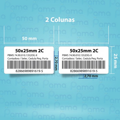 10 Rolos de Etiqueta para Código de Barras 50x25x2 - 2.500 un por rolo - Papel Adesivo Couchê