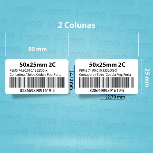 100 Rolos de Etiqueta para Código de Barras 50x25x2 - 2.500 un por rolo - Papel Adesivo Transtérmico