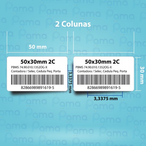 100 Rolos de Etiqueta para Código de Barras 50x30x2 - 2.000 un por rolo - Papel Adesivo Couchê