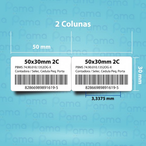 50 Rolos de Etiqueta para Código de Barras 50x30x2 - 2.000 un por rolo - Papel Adesivo Couchê - Sem GAP
