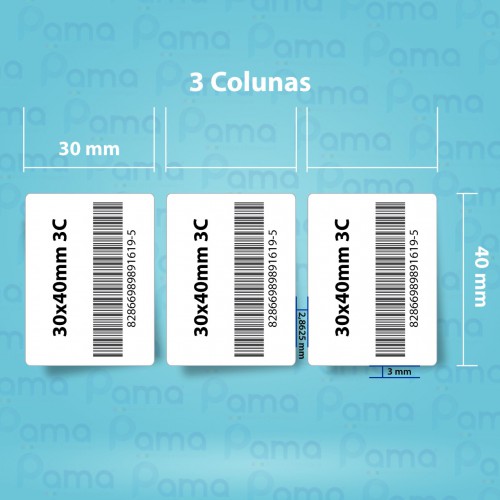 25 Rolos de Etiqueta para Código de Barras 30x40x3 - 2.000 un por rolo - Papel Adesivo Transtérmico